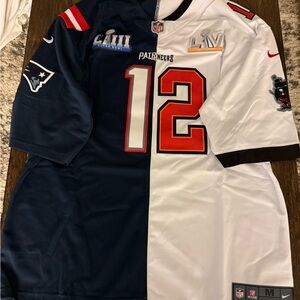 Tom Brady 12 Patriots/Buccaneers Split Jersey Super Bowl M